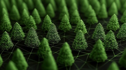 Aufkleber - A vibrant display of green trees arranged in a geometric pattern, showcasing a blend of nature and modern design elements.