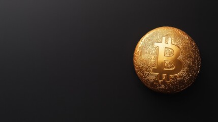 Poster - A shiny gold Bitcoin sits on a dark surface, symbolizing digital currency and investment in cryptocurrency.