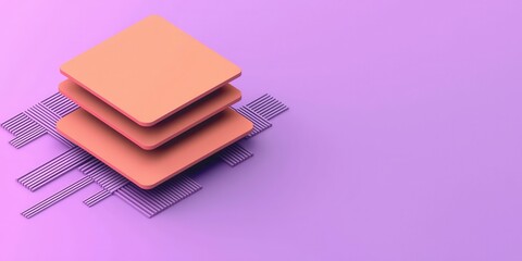 Aufkleber - A minimalist design featuring layered geometric shapes in soft orange on a purple background, conveying a modern and abstract aesthetic.