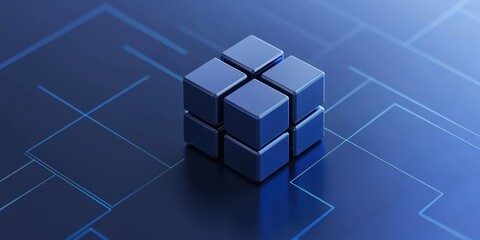 Aufkleber - A sleek, blue cube sits on a patterned surface, symbolizing complexity and modern design in a digital context.