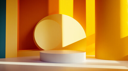 Poster - Minimalist product showcase with geometric backdrop for brand promotion