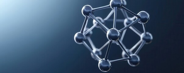 Poster - A 3D molecular structure with interconnected spheres against a dark background, representing scientific concepts like chemistry and molecular biology.