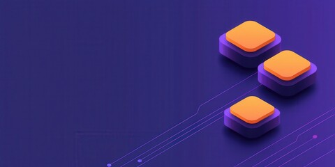Aufkleber - Three orange buttons on a vibrant purple background, connected by flowing lines, suggesting a modern, digital interface.