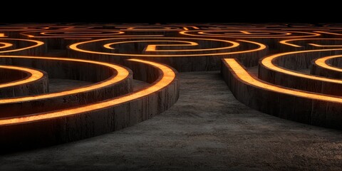 Aufkleber - A captivating labyrinth design illuminated with glowing orange lines, creating a mesmerizing visual effect against a dark backdrop.