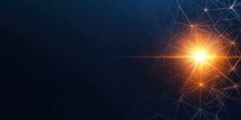 Aufkleber - A vibrant, abstract background featuring a bright orange light against a dark, textured backdrop with interconnected lines creating a futuristic feel.