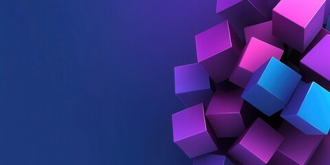 Poster - A vibrant arrangement of 3D cubes in shades of pink and blue against a dark background, creating a modern and dynamic visual composition.