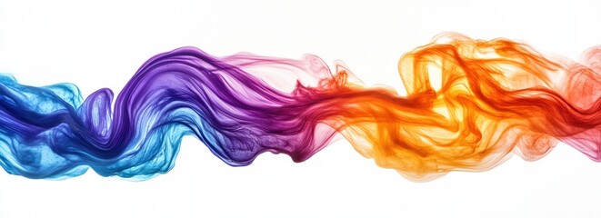 Wall Mural - Abstract colorful smoke wave flowing on white.