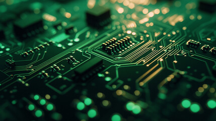 Poster - Green Circuit Board Technology Background for Electronic Innovation