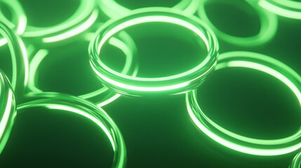 Poster - Abstract green neon rings background for technology concepts