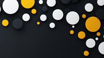Poster - Abstract composition of geometric circles in black, white, and yellow tones creating a modern and stylish backdrop for creative projects and design layouts
