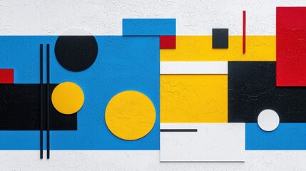 Poster - Abstract Composition in Bold Colors with Geometric Shapes on a Textured Wall Creating a Modern Art Aesthetic for Design Projects