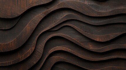 Poster - Abstract wooden wall with flowing dark brown waves showcasing unique texture and organic design elements for creative backgrounds and artistic projects