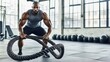 © Jorda - HIIT workout with battle ropes and jumping lunges in a minimalist gym. Featuring cardio endurance and power