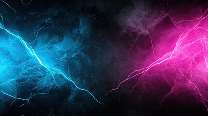 Poster - Dramatic Display of Electric Blue and Vivid Pink Lightning on a Dark Background in a Fractal Style Creating an Intense and Energetic Atmosphere