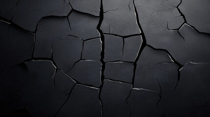 Poster - cracked black surface with deep crevices and textured patterns for creative backgrounds and design a
