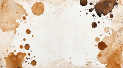 Poster - abstract coffee stain background with various splatters and droplets on a textured canvas, ideal for