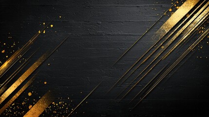 Poster - Black Background with Golden Stripes and Splashes, Perfect for Elegant Graphics and Design Projects Featuring Modern Aesthetic and Texture