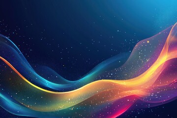Wall Mural - Abstract colorful wave with glowing particles on dark blue background.