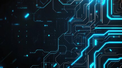 Poster - Abstract Technology Background with Neon Blue Lines and Circuit Designs for Futuristic Concept Art and Digital Media Usage