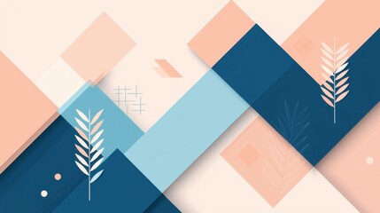 Poster - Abstract Geometric Background with Soft Colors and Leaf Patterns Ideal for Modern Design Projects and Creative Artworks