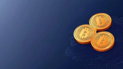 Aufkleber - Three golden coins on a dark blue background, symbolizing currency, wealth, or cryptocurrency.