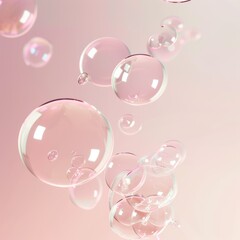 Wall Mural - Delicate Soap Bubbles of Various Sizes on Light Pink Background