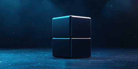 Aufkleber - A sleek, black cube stands under a glowing blue light, creating a futuristic ambiance against a starry background.