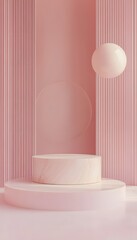 Wall Mural - A pink minimalist modern product display platform and sphere rendering