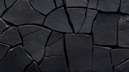 Poster - Dark Cracked Slate Stone Surface with Angular Fractures and Textural Detail for Background or Design Elements in Various Creative Projects