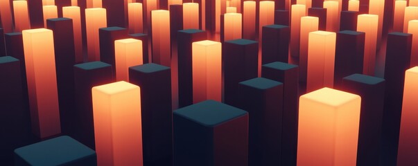 Poster - A vibrant digital landscape filled with glowing pillars, creating an abstract and immersive atmosphere.