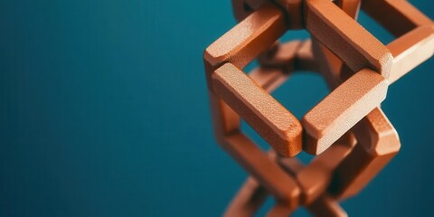 Aufkleber - A close-up of interlocking wooden shapes against a blue background, showcasing craftsmanship and design.