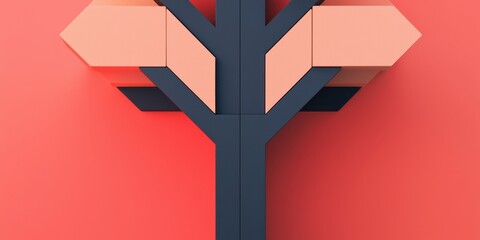 Poster - A geometric design featuring a stylized tree with block-like branches against a vibrant red background.