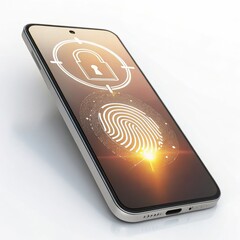 Poster - Digital Fortress: Smartphone depicting fingerprint unlock and lock, signifying data security and modern technology, in a sleek, futuristic design. 