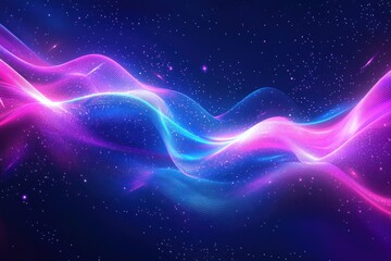 Wall Mural - abstract cosmic wave, glowing pink and blue energy flow in dark space.
