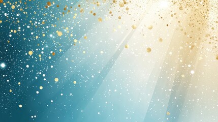 Poster - Captivating Background of Golden Sparkles and Ethereal Light Rays Amidst a Soft Blue and Cream Gradient for Artistic and Festive Themes
