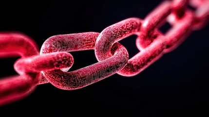 Poster - A close-up view of a vibrant red chain link against a dark background, highlighting its texture and detail.