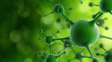 Aufkleber - A close-up view of green molecules on a vibrant green background, symbolizing biology and microscopic life forms.