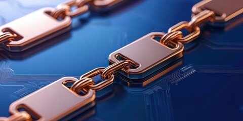 Poster - A close-up view of metallic links joined together, set against a blue background, highlighting connectivity and strength.