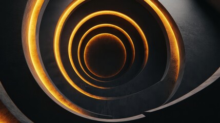 Aufkleber - A mesmerizing spiral tunnel illuminated by warm orange lights, creating a striking contrast with the dark surroundings.