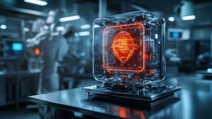 Leinwandbilder - Cutting-edge holographic diagnosis display advanced medical lab technology showcase futuristic environment close-up view