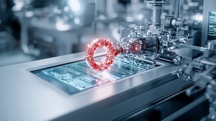 Poster - Unlocking security a glowing holographic key at a high-tech facility digital art futuristic environment close-up view