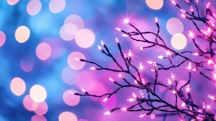 Poster - Softly Blurred Background with Twinkling Fairy Lights on Branches Creating a Dreamy and Magical Atmosphere for Holiday and Celebration Themes