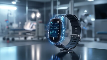 Poster - Real-time health monitoring advanced medical wristband in hospital environment technology concept close-up view