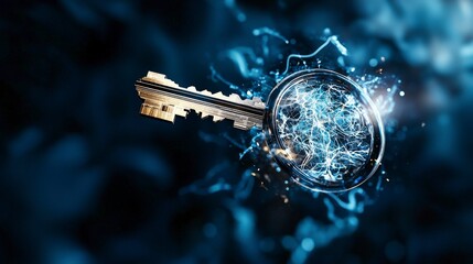 Poster - Secure holographic key unlocks detailed information access digital realm sci-fi concept futuristic environment
