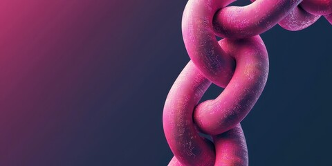 Poster - A vibrant, close-up image of a metallic chain link, showcasing a pink hue against a dark background, emphasizing strength and connection.