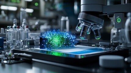 Leinwandbilder - Advanced security system protecting holographic technology in laboratory environment microscopic view science concept