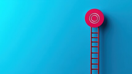 Poster - bright red ladder against a vibrant blue background, symbolizing aspiration and creativity