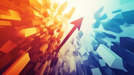 Poster - dynamic abstract illustration representing progress with an upward arrow amidst vibrant colors