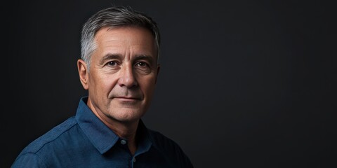 Confident Middle-Aged Man in Casual Attire Against a Dark Background