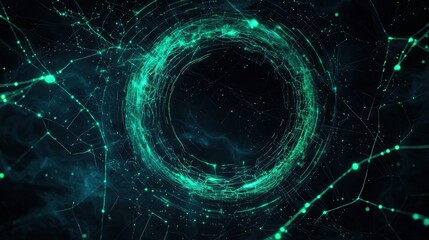 Poster - Futuristic Digital Abstract Background with Geometric Shapes and Interconnected Lines in Bright Green and Dark Themes for Modern Design Projects